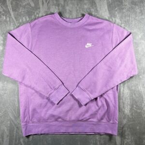 Nike Sweatshirt Mens Large Purple Club Fleece Crewneck Swoosh Logo Sportswear
